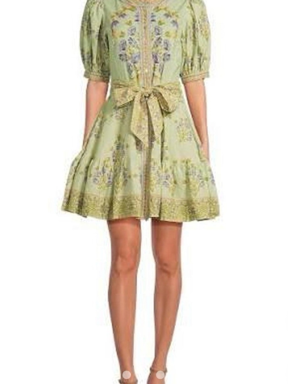 Light Green Floral Tie-Belt Mini Dress